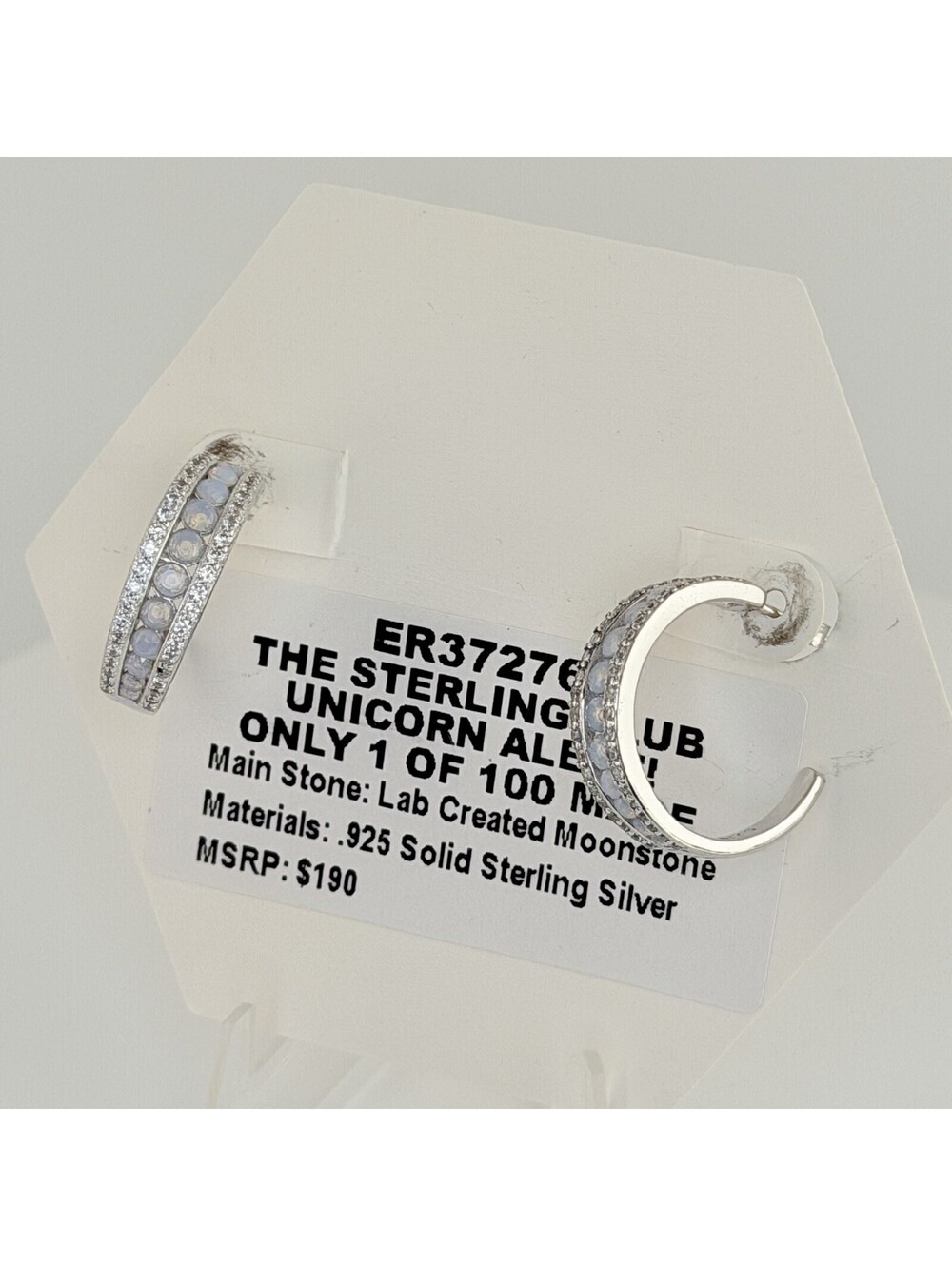 Bomb Party Sterling Club Unicorn Alert! Hoop Earrings Moonstone on .925 Silver